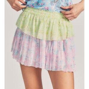 LoveShackFancy Ruffle Mini Skirt Womens XS Fuji Sunrise Floral Cottagecore Boho